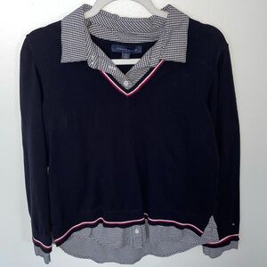 Tommy Hilfiger Black Houndstooth Combo Dress Shirt Sweater Long Sleeve Size L